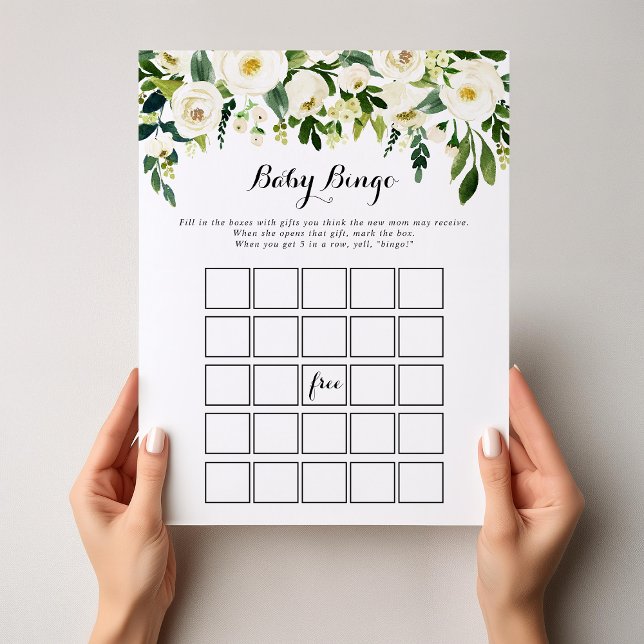 Greenery White Floral Baby Bingo Shower Game (Creator Uploaded)