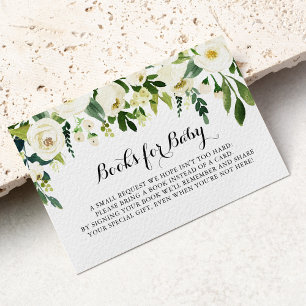 Greenery White Floral Baby Shower Book Request Enclosure Card