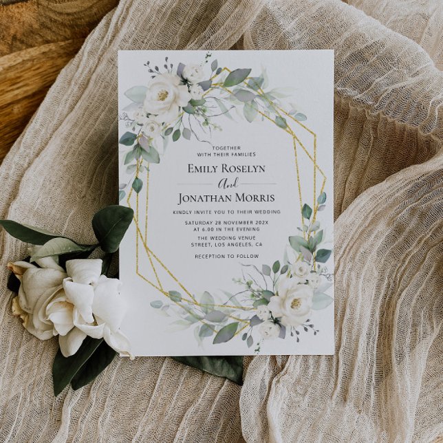 Greenery white floral frame wedding invitation (Creator Uploaded)