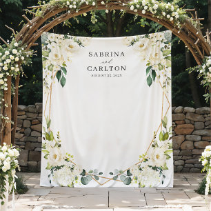 Greenery White Floral Geometric Wedding Backdrop Tapestry