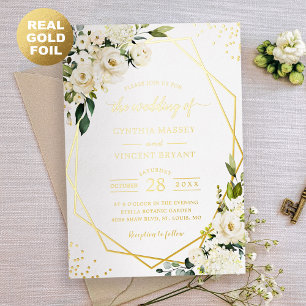 Greenery White Floral Geometric Wedding Real Gold