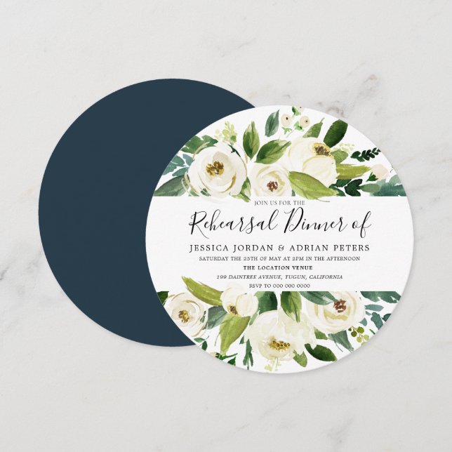 Greenery White Floral Rehearsal Dinner Invitation (Front/Back)