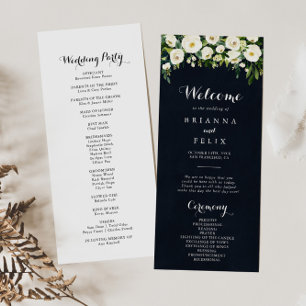 Greenery White Floral Royal Blue Wedding  Programme
