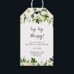Greenery White Floral Sip Sip Hooray Bridal Shower Gift Tags<br><div class="desc">These greenery white floral sip sip hooray bridal shower gift tags are perfect for a rustic wedding shower. The design features elegant watercolor white peonies with green foliage.</div>
