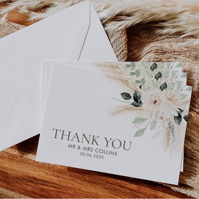 Greenery White Floral Thank You Card Flat VICTORIA (VICTORIA | Elegant Greenery Wedding Thank You Card Flat | Matching items available)