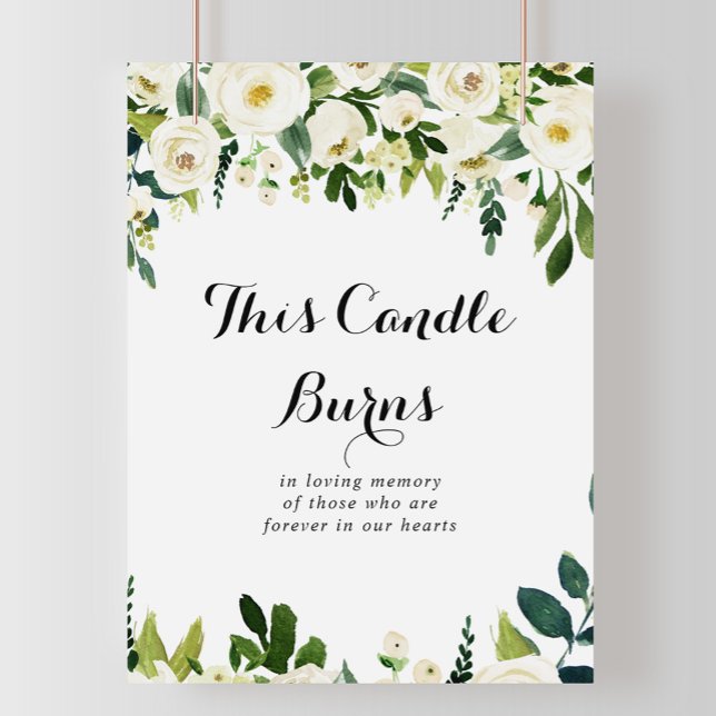 Greenery White Floral This Candle Burns Sign (Creator Uploaded)