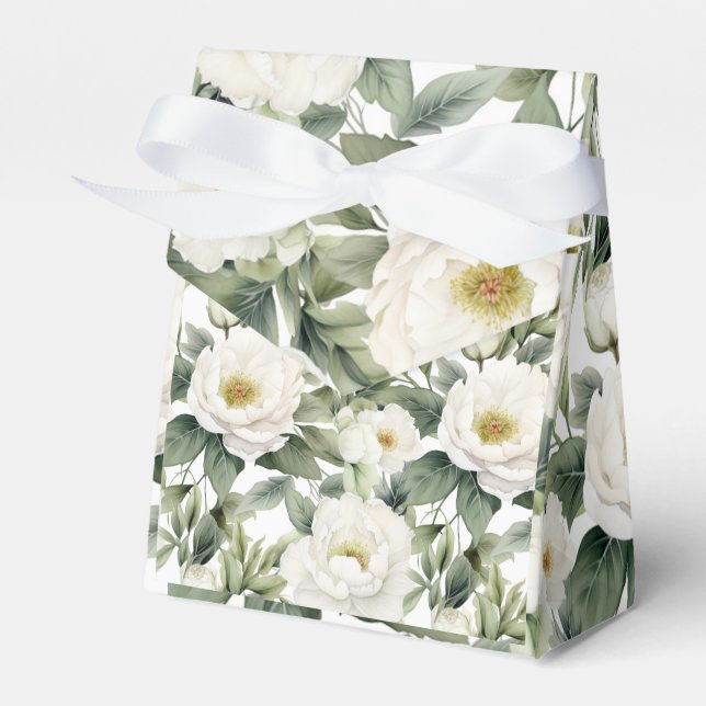 Greenery White Floral Wedding Favour Box (Front Side)