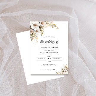 Greenery White Floral Wedding Invitation