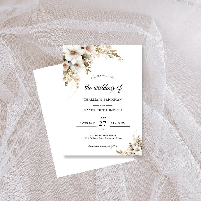 Greenery White Floral Wedding Invitation (Creator Uploaded)