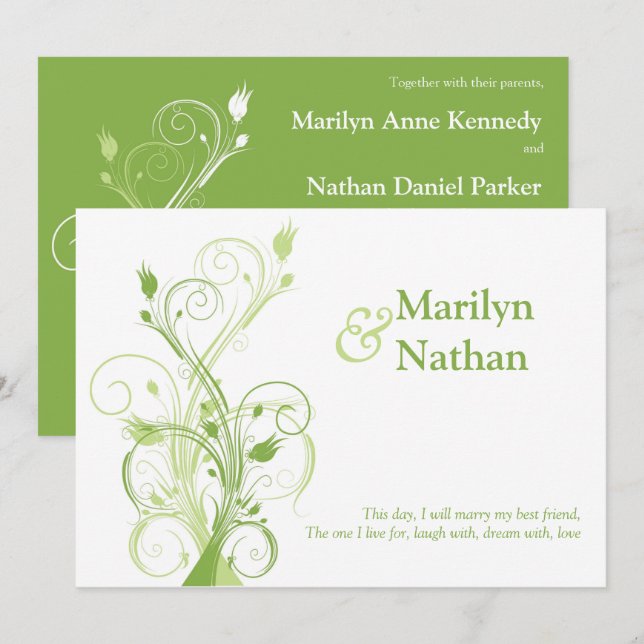 Greenery, White Floral Wedding Invitation (Front/Back)