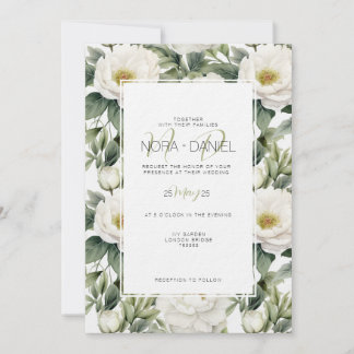 Greenery White Floral Wedding Invitation