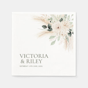 Greenery White Floral Wedding Napkins VICTORIA