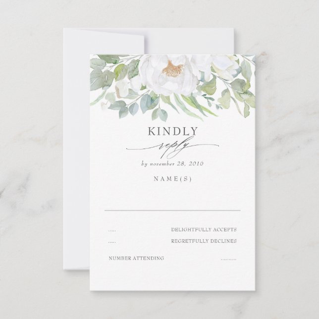 Greenery White Floral Wedding RSVP Card (Front)