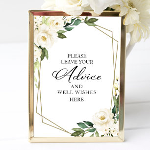 Greenery White Flowers Advice And Well Wishes Sign