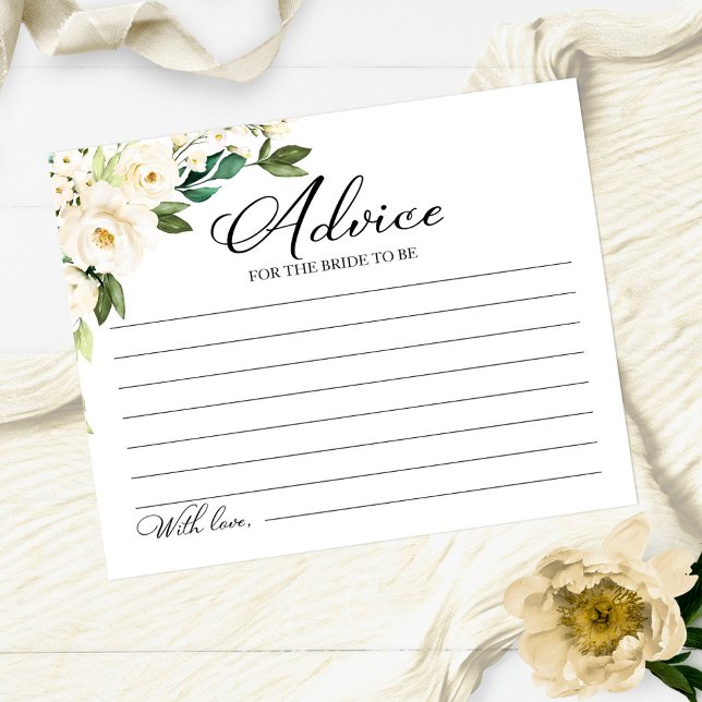 Greenery White Flowers Bridal Shower Advice Cards (Creator Uploaded)