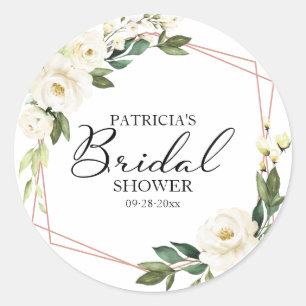 Greenery White Flowers Geometric Bridal Shower  Cl Classic Round Sticker