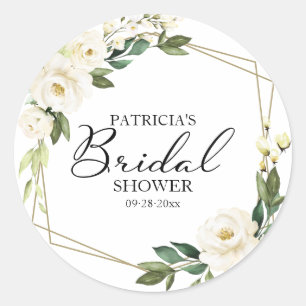 Greenery White Flowers Geometric Bridal Shower  Classic Round Sticker