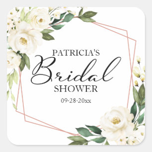 Greenery White Flowers Geometric Bridal Shower Squ Square Sticker