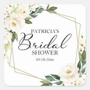Greenery White Flowers Geometric Bridal Shower Square Sticker