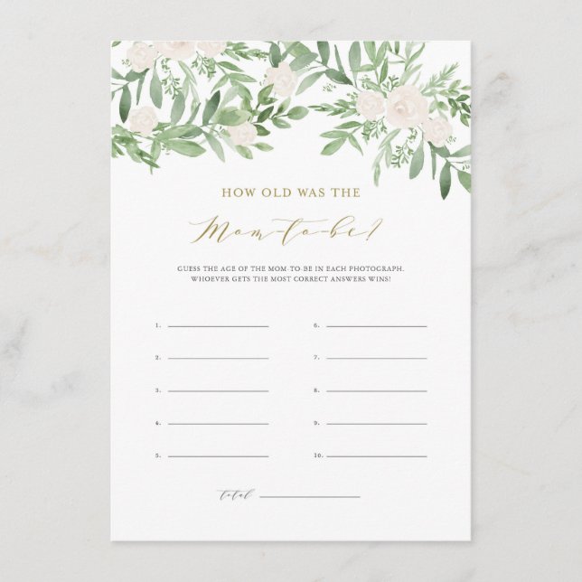 Greenery & White Flowers How Old Was the Mum-to-be Enclosure Card (Front)