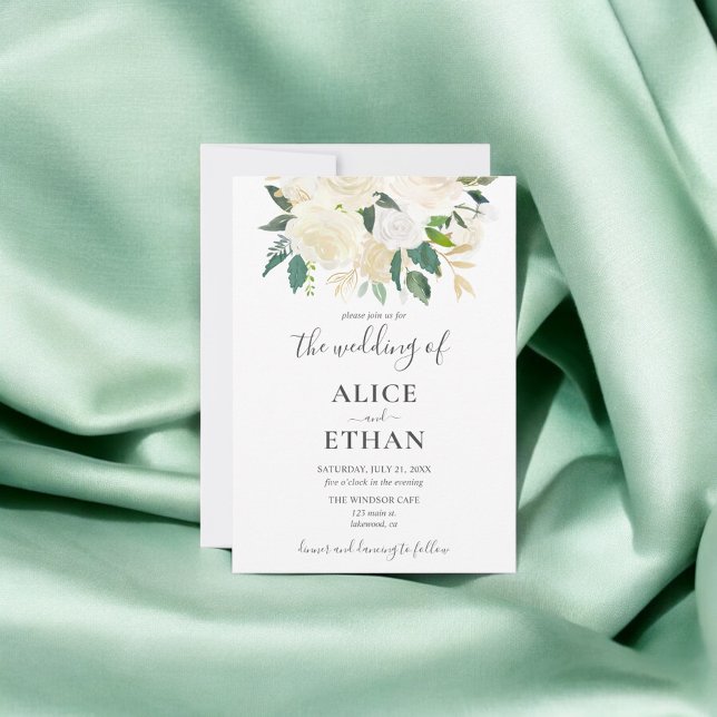 Greenery White Flowers Script Wedding Invitation (Creator Uploaded)