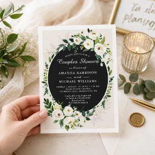 Greenery White Flowers Wedding Couples Shower Invitation