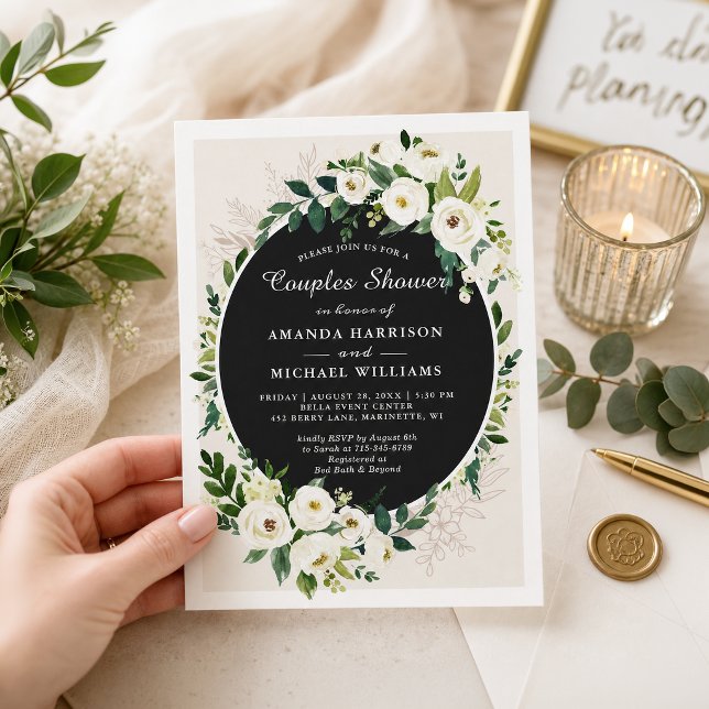 Greenery White Flowers Wedding Couples Shower Invitation (Creator Uploaded)
