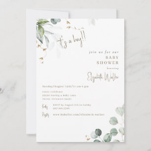 Greenery White It's a Boy Baby Shower  Invitation