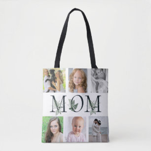Greenery White MOM 6 Photo Mother's Day Gift  Tote Bag