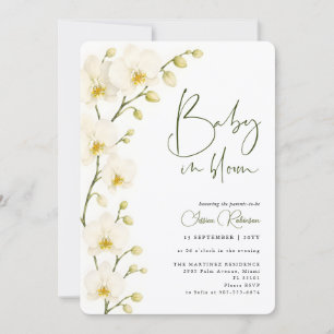 Greenery White Orchid Bloom Floral Baby Shower Invitation