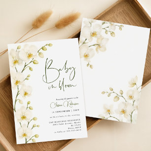 Greenery White Orchid Bloom Floral Baby Shower Invitation