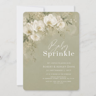 Greenery White Orchid Floral Baby Shower Invitation
