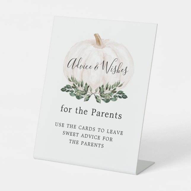 Greenery White Pumpkin Advice and Wishes Sign (Front)