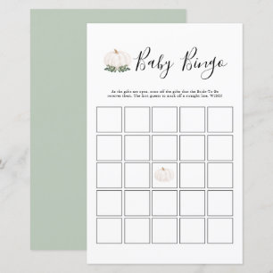 Greenery White Pumpkin Baby Shower Bingo Game
