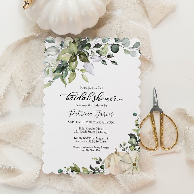 Greenery & White Pumpkin Fall Bridal Shower Invitation (Creator Uploaded)
