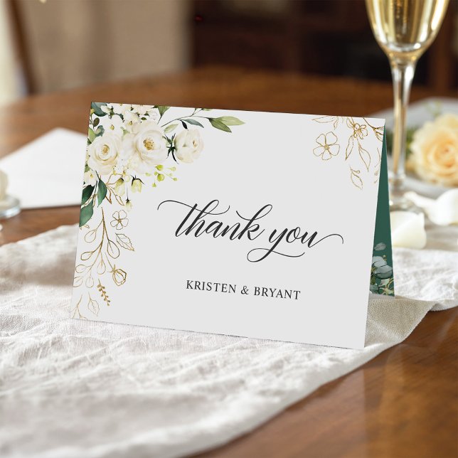 Greenery White Rose Gold Floral Elegant Chic Thank You Card (Creator Uploaded)