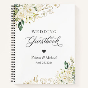 Greenery White Rose Gold Floral Wedding Guestbook Notebook