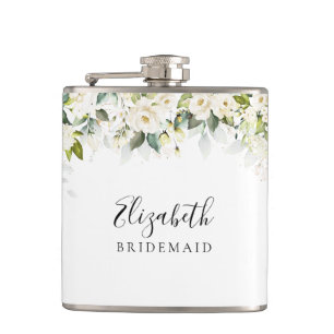Greenery White Roses Bridal Shower Flask