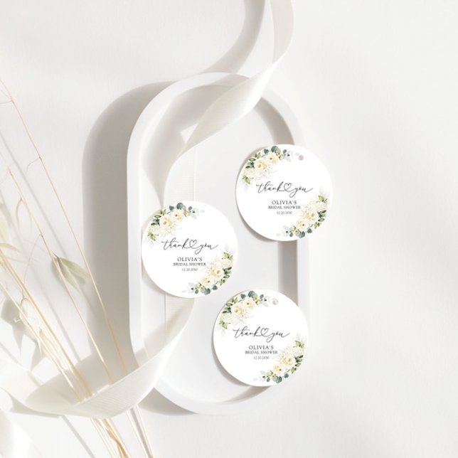 Greenery White Roses Bridal Shower Gift Tag (Creator Uploaded)