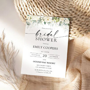 Greenery White Roses Bridal Shower Invitation