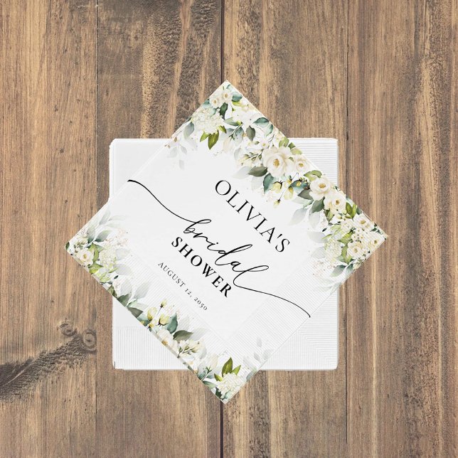 Greenery White Roses Bridal Shower Napkins (Creator Uploaded)