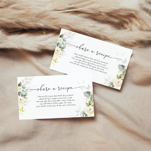 Greenery White Roses Bridal Shower  Recipe Request Enclosure Card