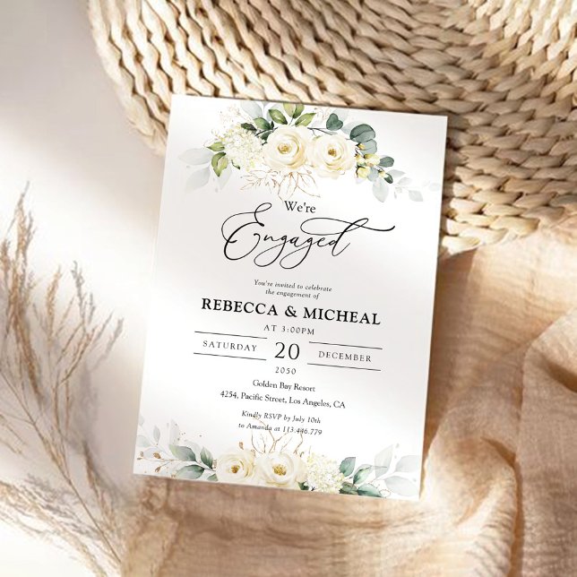 Greenery White Roses Engagement Party Invitation (Creator Uploaded)