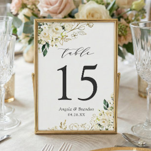 Greenery White Roses Floral Wedding Table Number