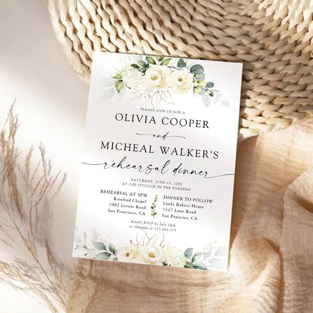 Greenery White Roses Rehearsal Dinner Invitation (Creator Uploaded)