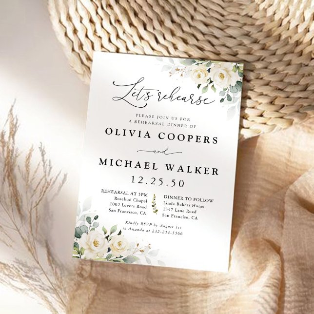 Greenery White Roses Rehearsal Dinner Invitation (Creator Uploaded)