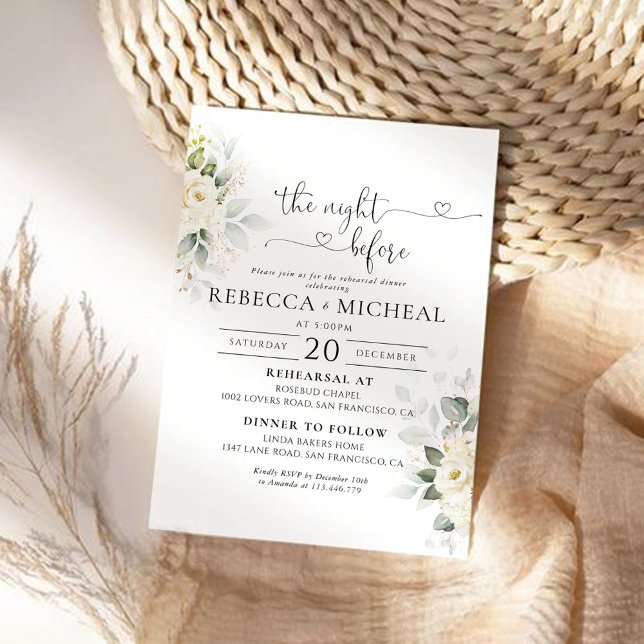 Greenery White Roses The Night Before Invitation (Creator Uploaded)