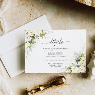 Greenery White Roses Wedding Details Enclosure Card