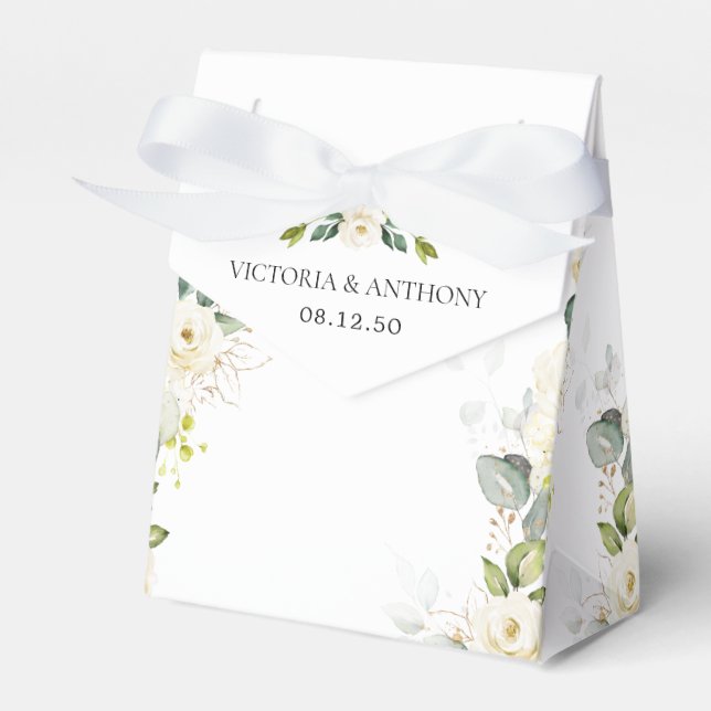 Greenery White Roses Wedding Favour Box (Front Side)