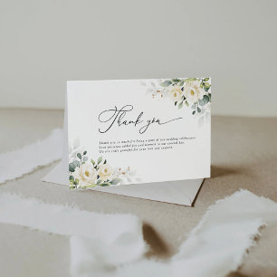 Greenery White Roses Wedding Flat Thank You Card